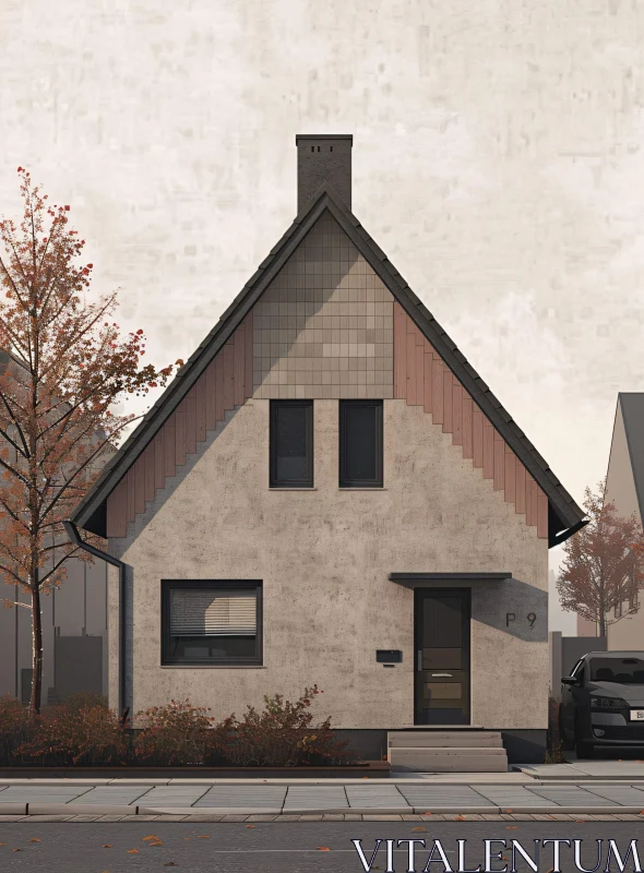 AI ART Minimalist Suburban House with Autumn Foliage