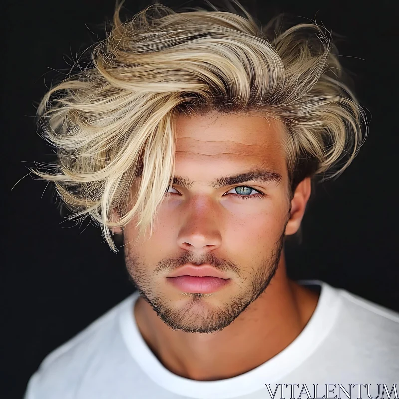 Stylish Blonde Man in White Shirt Portrait AI Image