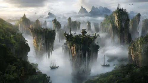 Enchanted Floating Isles in a Mystical Scene