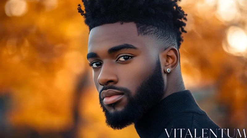 Stylish Autumn Portrait of a Bearded Young Man AI Image