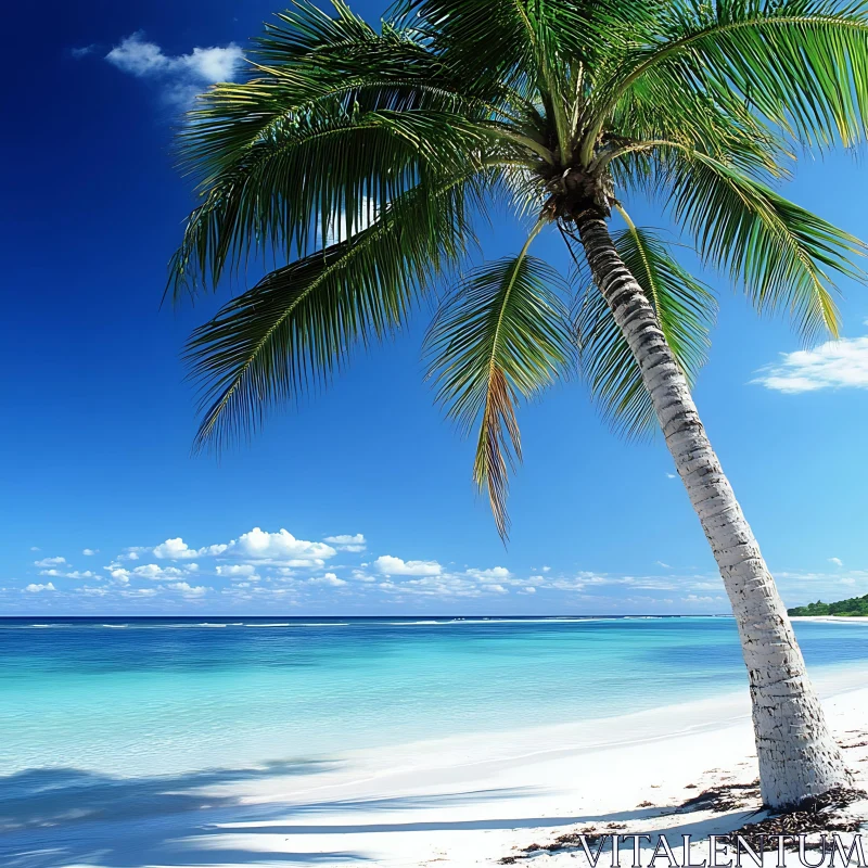 Beautiful Palm Tree by the Tranquil Ocean AI Image