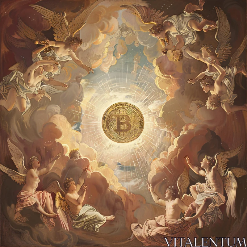 AI ART Heavenly Bitcoin with Angels