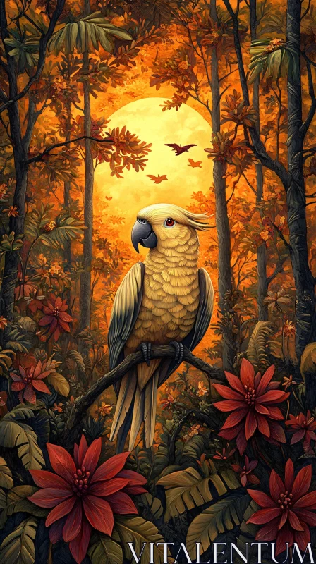 AI ART Vibrant Parrot amidst Autumn Leaves