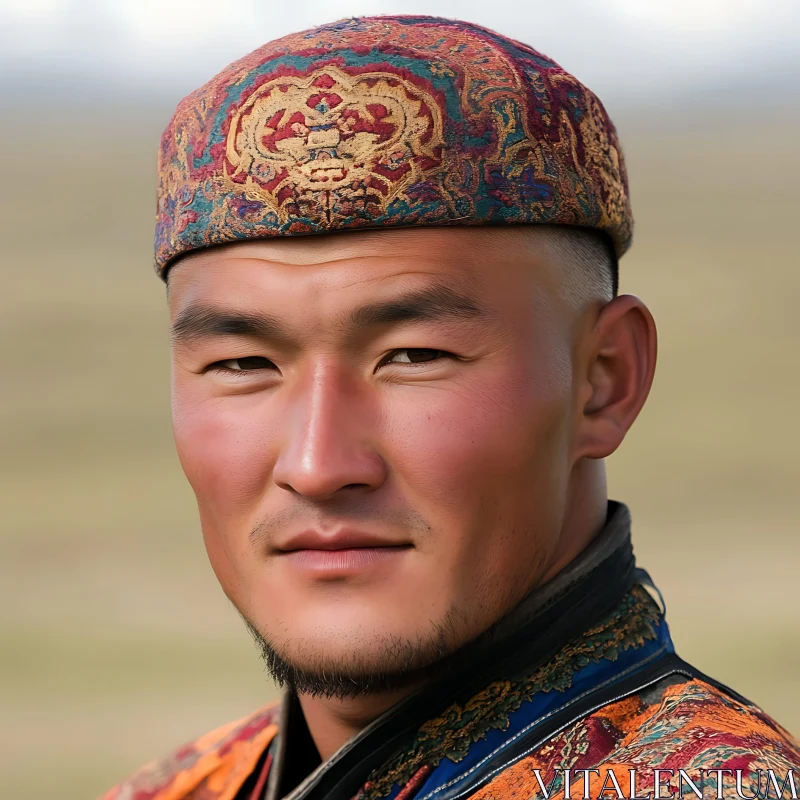 Man Wearing Traditional Cultural Headwear AI Image