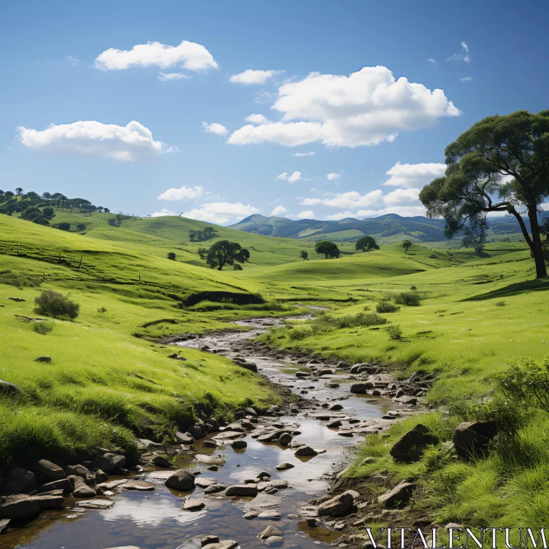 AI ART Tranquil River in Green Countryside