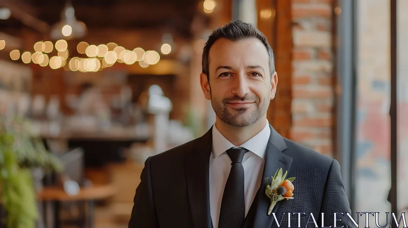 Portrait of a Smiling Man in a Suit with Bokeh Lights AI Image