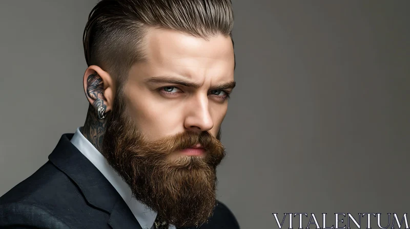 Tattooed Man in Suit with Beard and Piercings AI Image