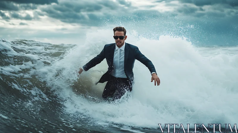 AI ART Man in Suit with Ocean Waves