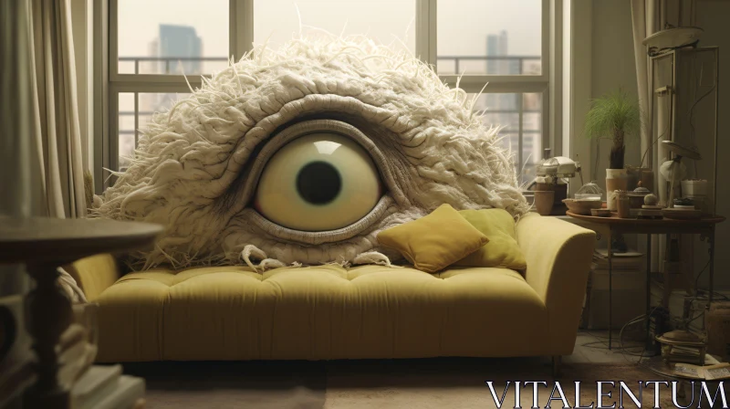 AI ART Giant Eye Mound in Cozy Room