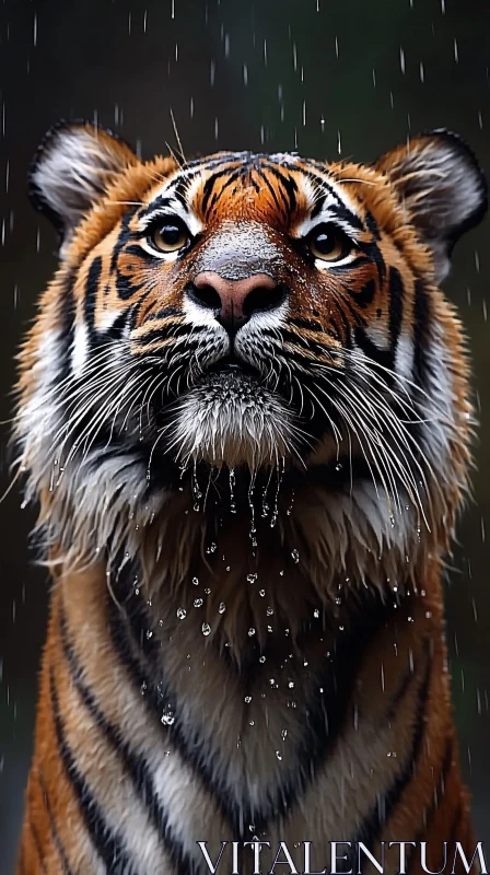 Tiger Wildlife Rain Portrait AI Image