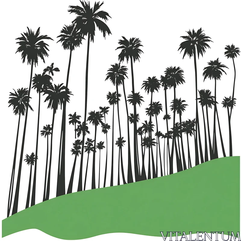 AI ART Palm Trees Silhouette with Green Hill