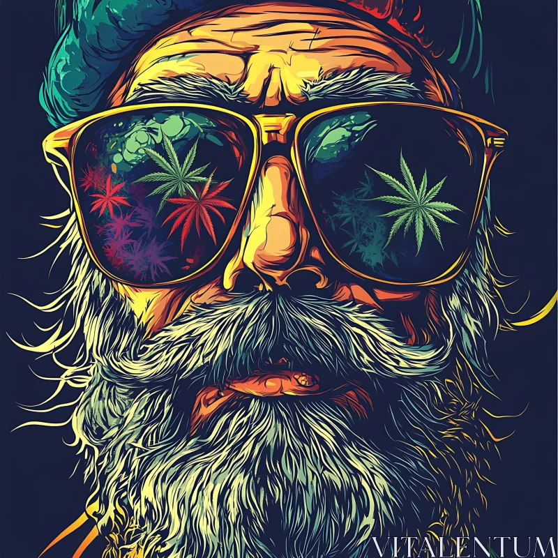 Fantastical Bearded Man with Colorful Sunglasses AI Image