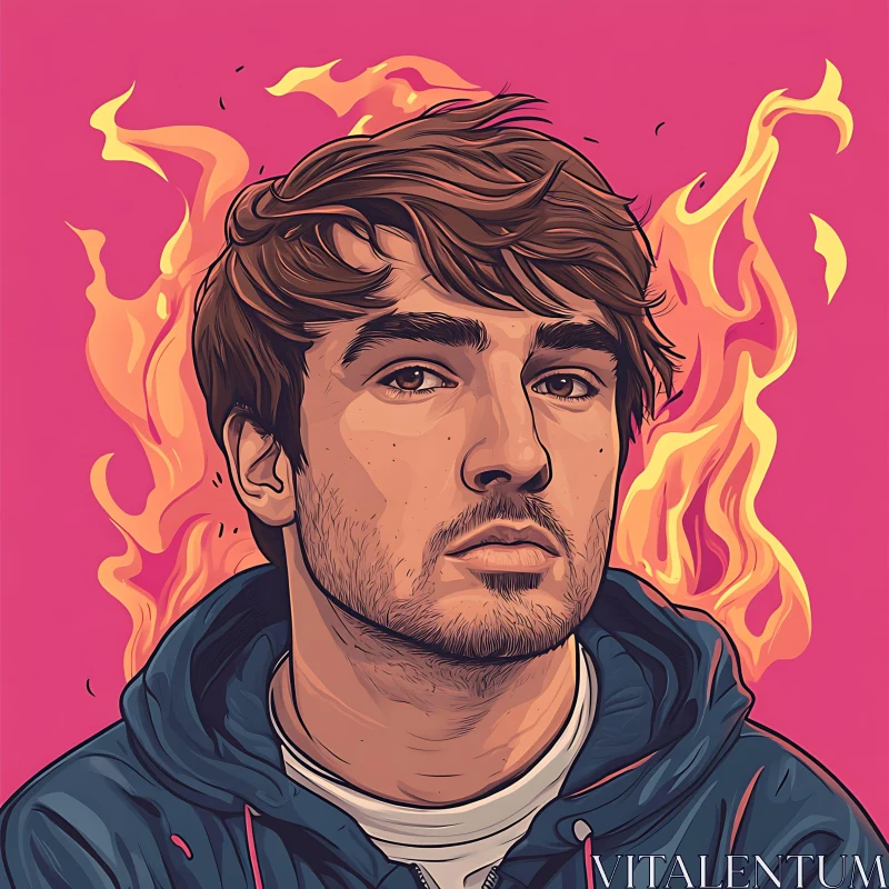 Stylized Portrait with Fiery Background AI Image