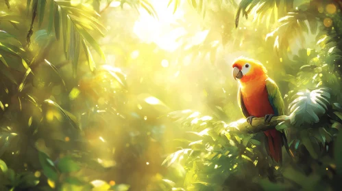 Tropical Parrot in Sunlit Jungle