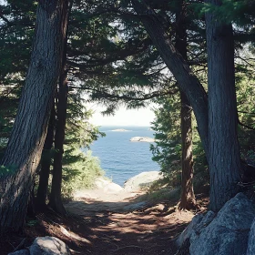 Forest Pathway Ending at a Serene Lake