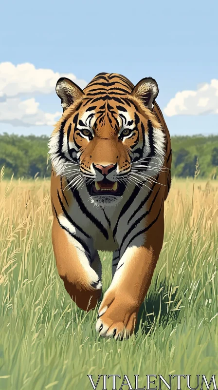 Tiger in Grassland AI Image