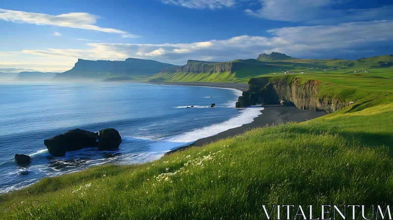 Beautiful Coastal Landscape with Cliffs and Wildflowers AI Image