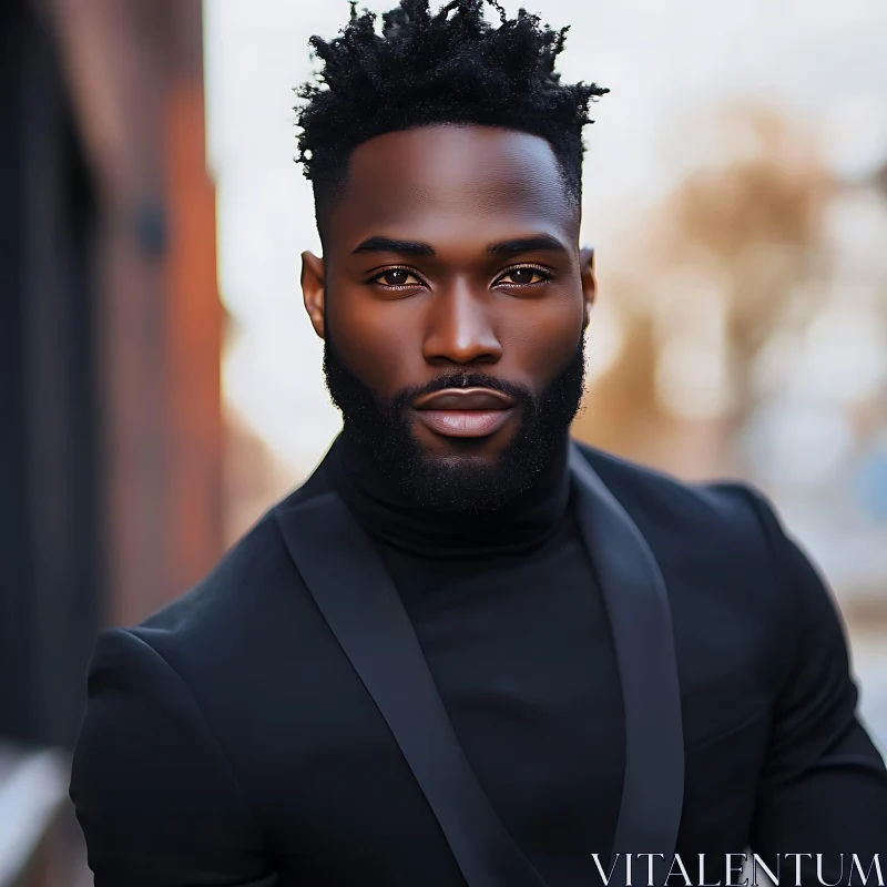 Portrait of a Confident Man in Black Suit AI Image