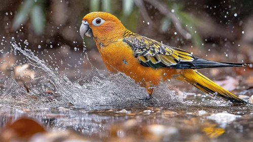 Vivid Parrot Enjoying a Water Bath
