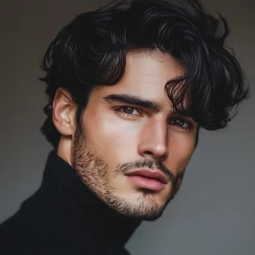 Serious Man Portrait with Curly Hair
