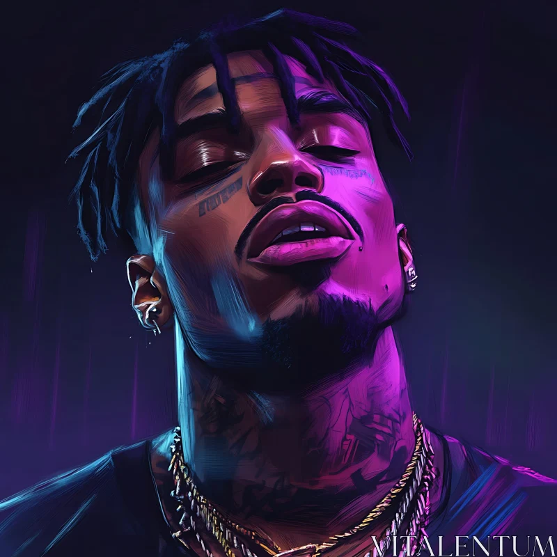 Contemporary Man Portrait in Neon Light AI Image