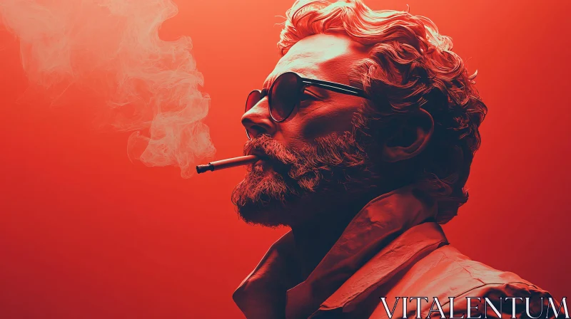 Red-Hued Portrait of a Smoking Man