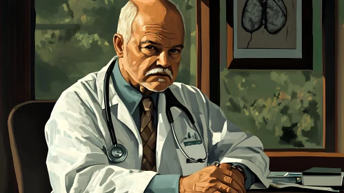 Elderly Male Doctor Portrait in Office Setting
