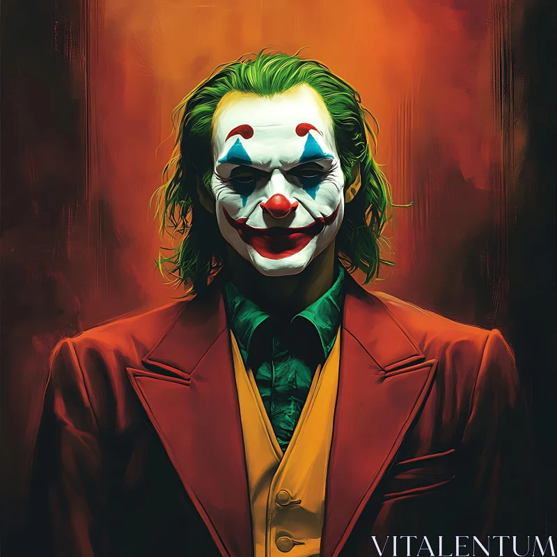 Haunting Clown Portrait with Green Hair