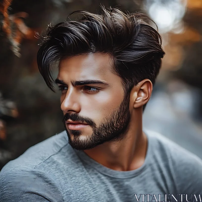 Stylish Man Portrait in Grey T-Shirt AI Image