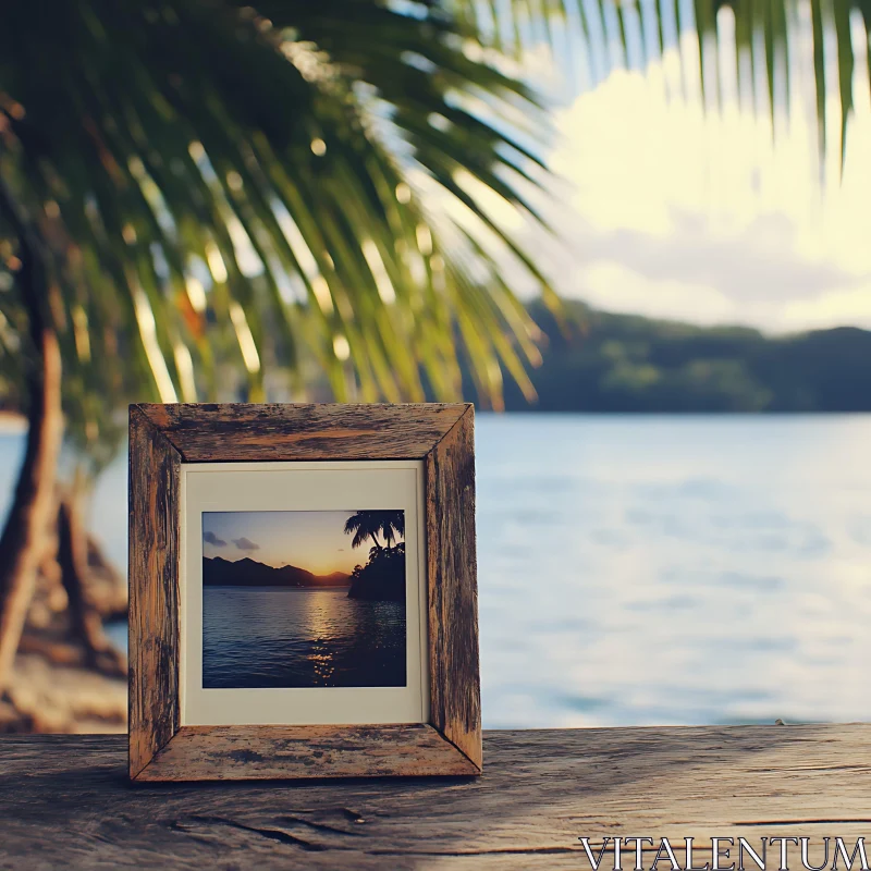 Tropical Beach Sunset Photo in Wooden Frame