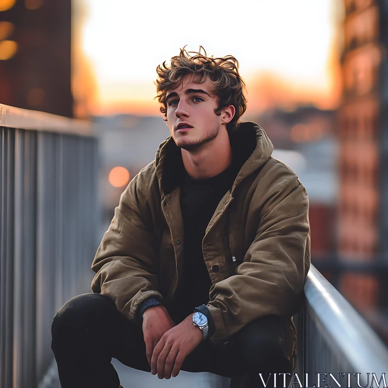 Urban Portrait of a Young Man at Sunset