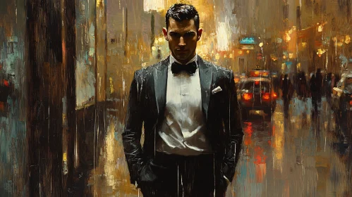 Man in Suit Under City Lights