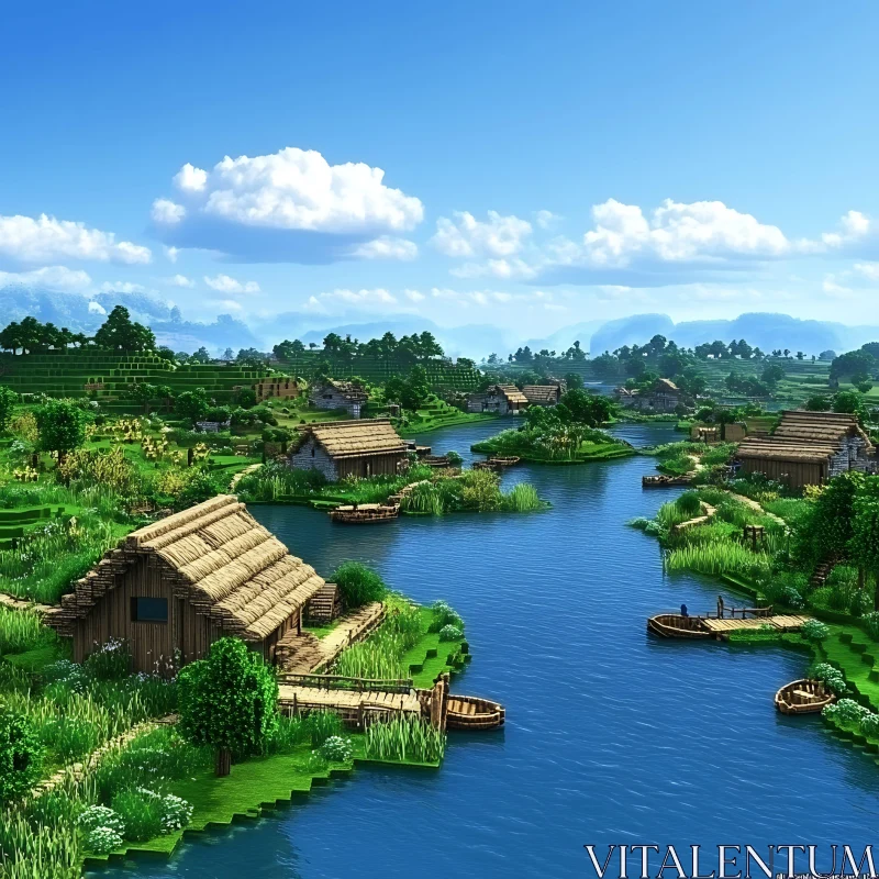 Tranquil Village on the Lakefront with Lush Greenery