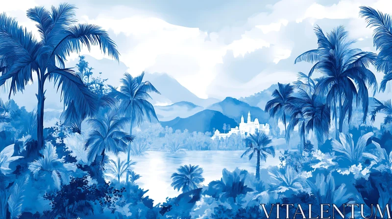 Monochromatic Blue Tropical Scenery