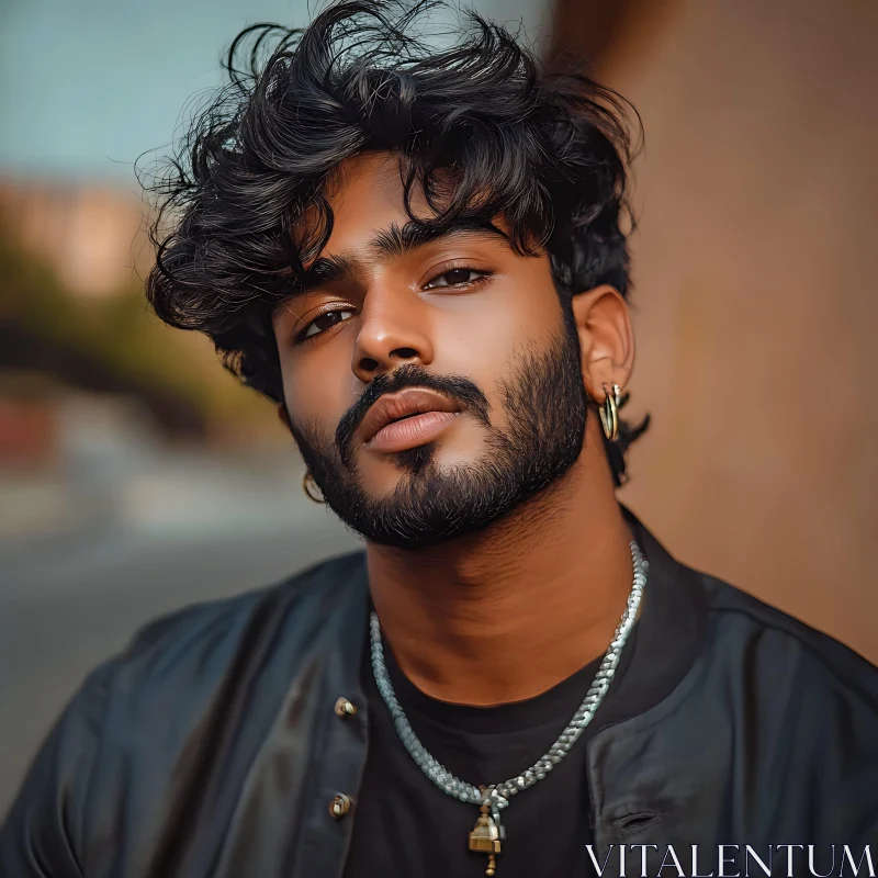 Fashion-Forward Man with Casual Black Jacket and Jewelry