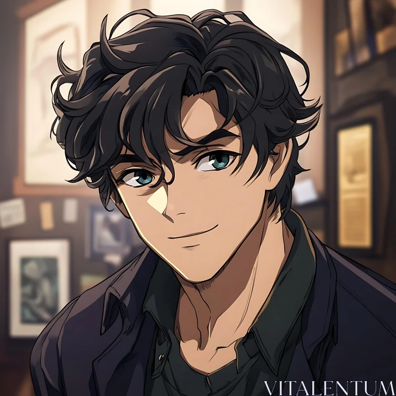 Anime Male Character Portrait in Casual Attire AI Image