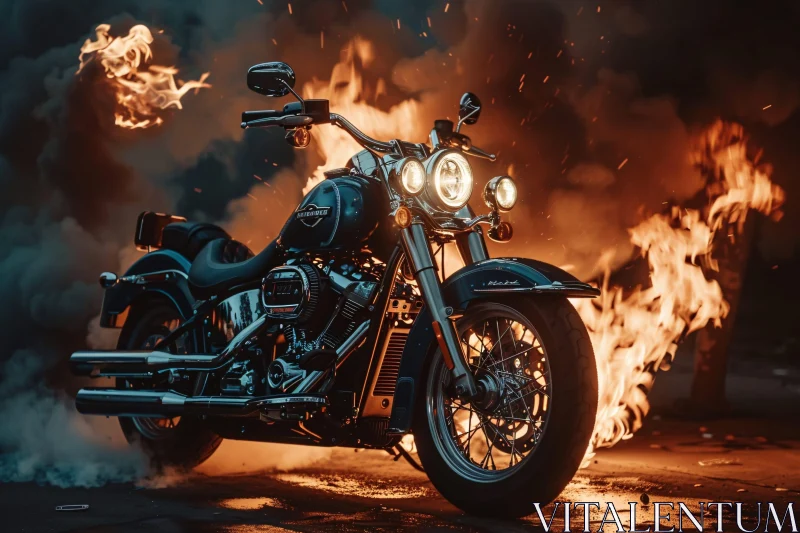 AI ART Motorcycle Ablaze in Nighttime Inferno