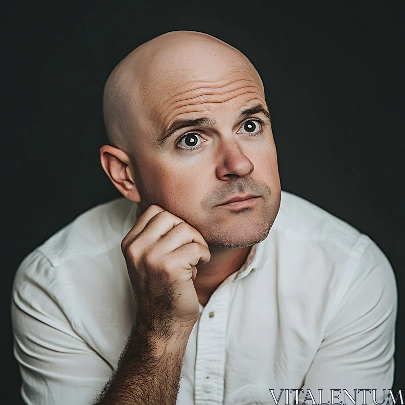 Reflective Portrait of a Bald Man in White AI Image