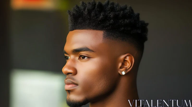 Profile Portrait of Man with Sharp Fade Haircut AI Image