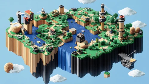 Floating Island in Pixel Art Style