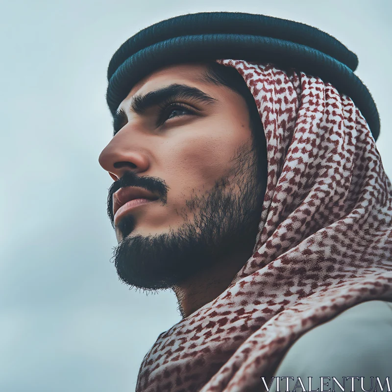 Thoughtful Man in Traditional Clothing AI Image