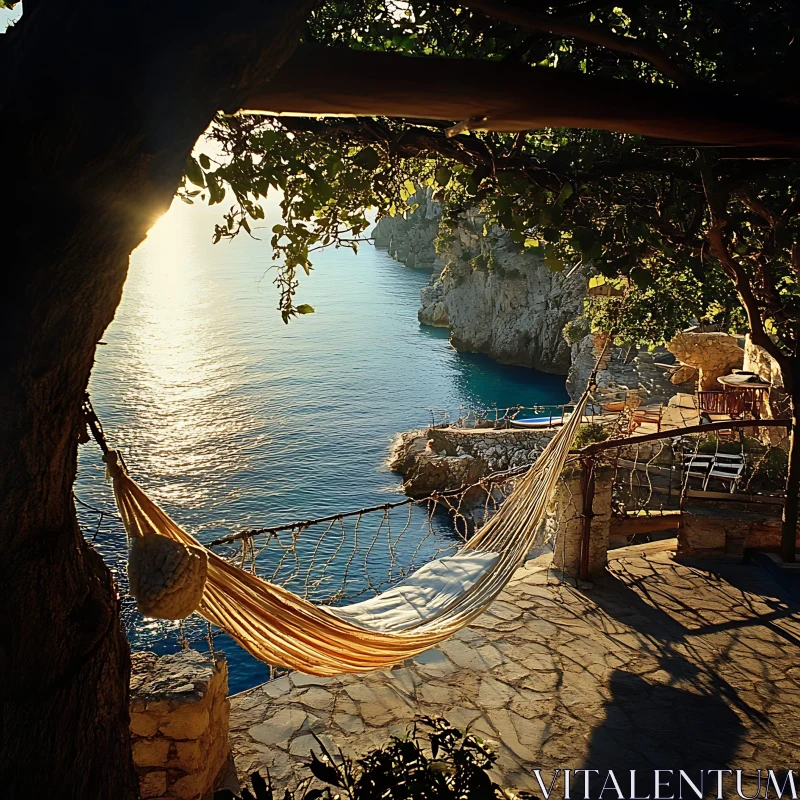 Peaceful Cliffside Terrace at Dusk AI Image