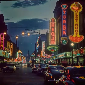 Historic Neon-Lit Urban Scene