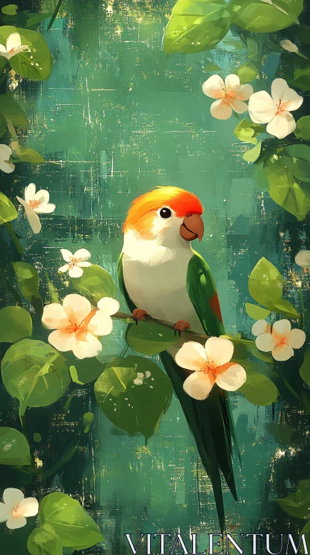 AI ART Parrot Perched in Greenery