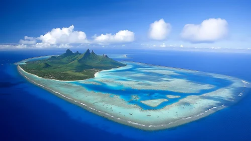 Aerial View of Lush Green Island and Turquoise Waters