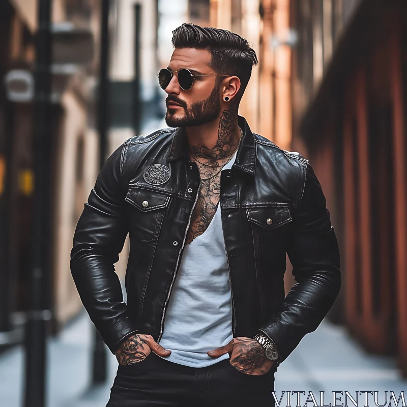 Street Style: Man with Sunglasses and Tattoos AI Image