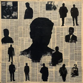 Black Silhouettes on Vintage Newspaper