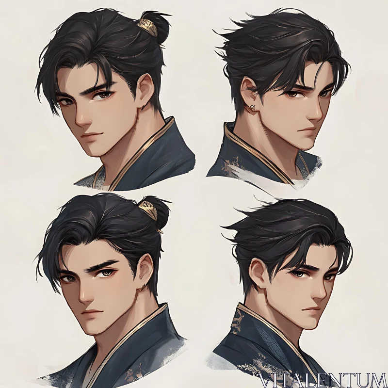 Intricate Anime Character Design with Traditional Attire AI Image