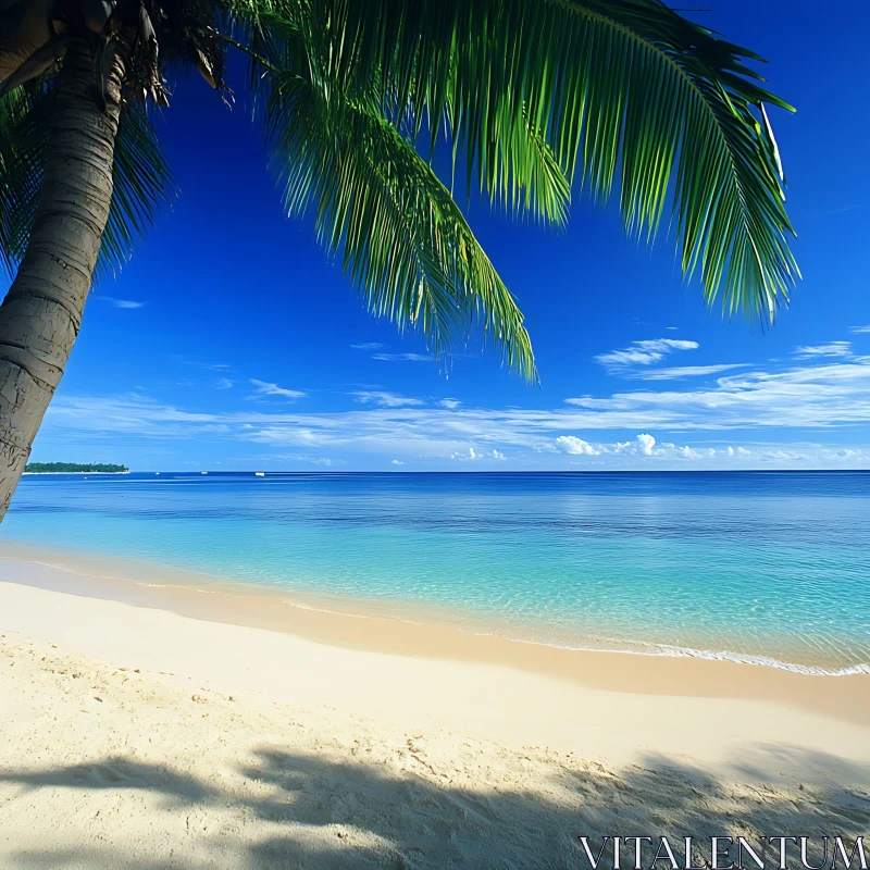 Picturesque Tropical Beach with Palm Trees AI Image