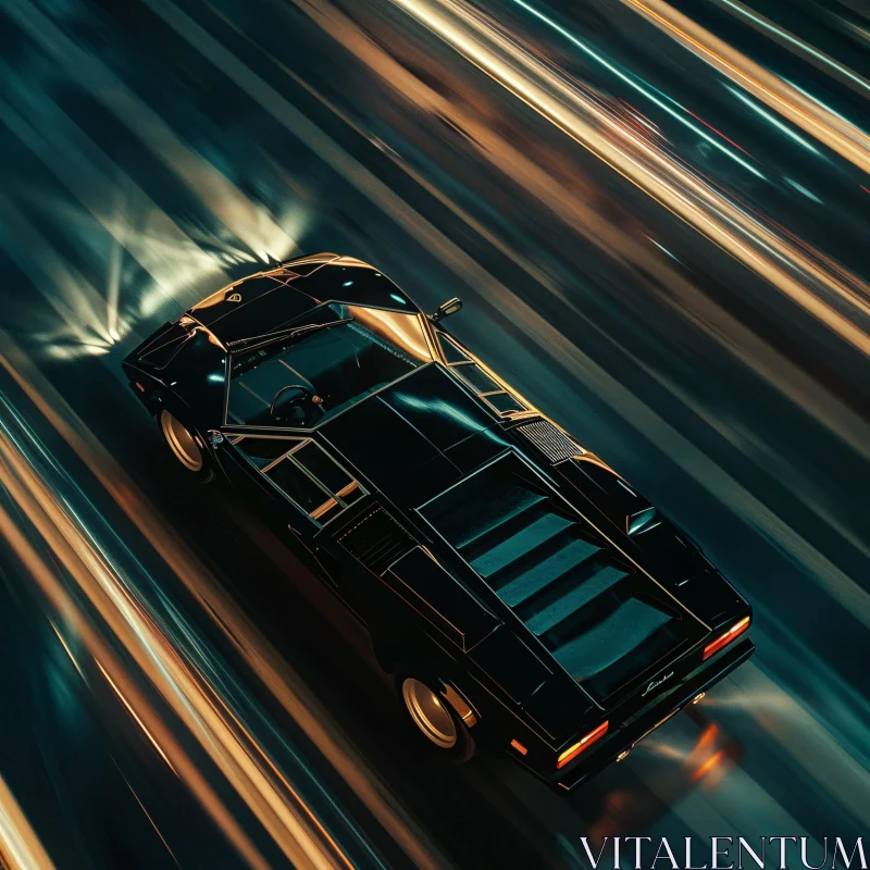 AI ART Black Sports Car at Night